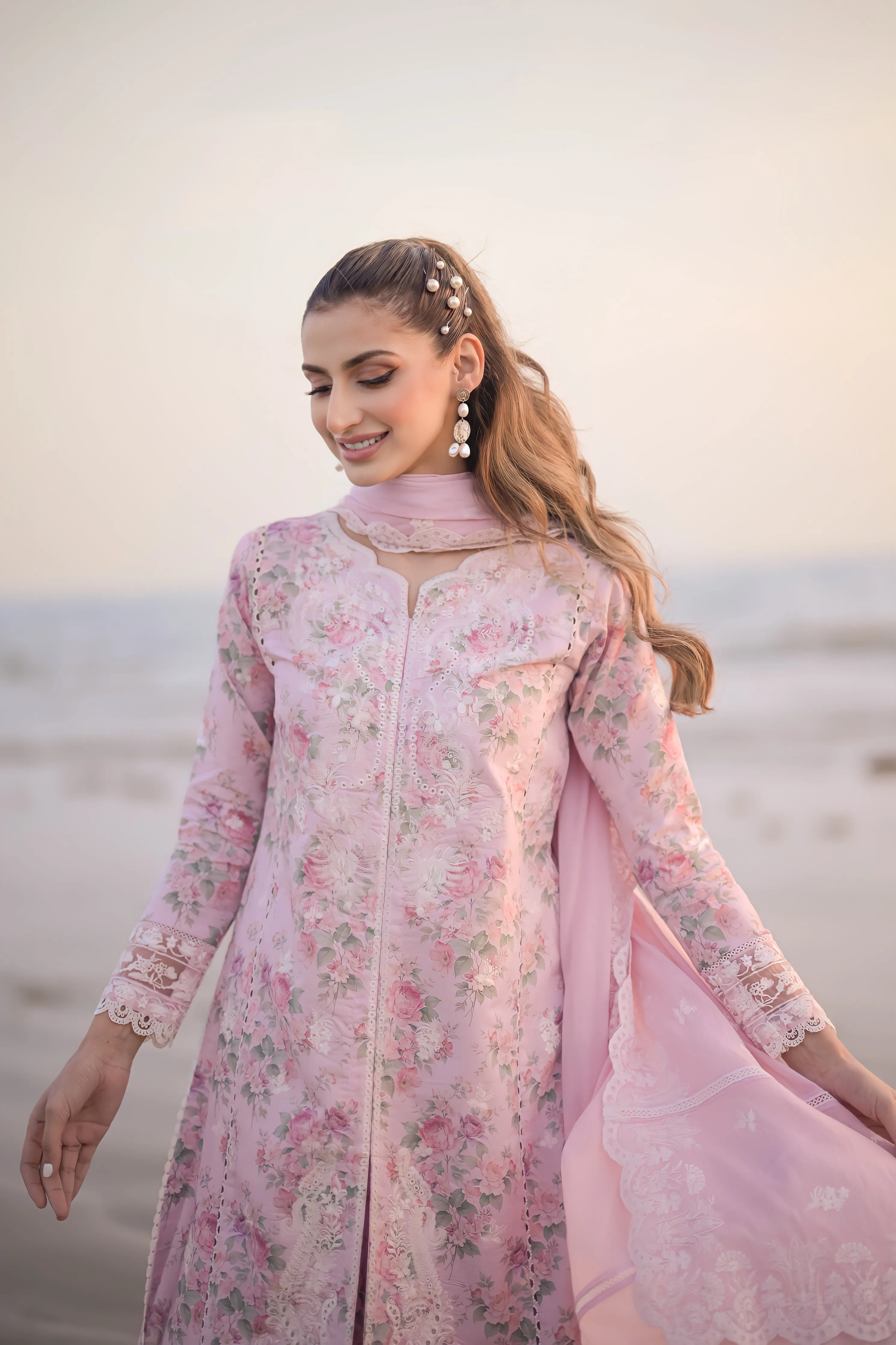 Pastel Floral Pink Luxury Lawn Embroidered Set- NEL-24608 (ready to ship)