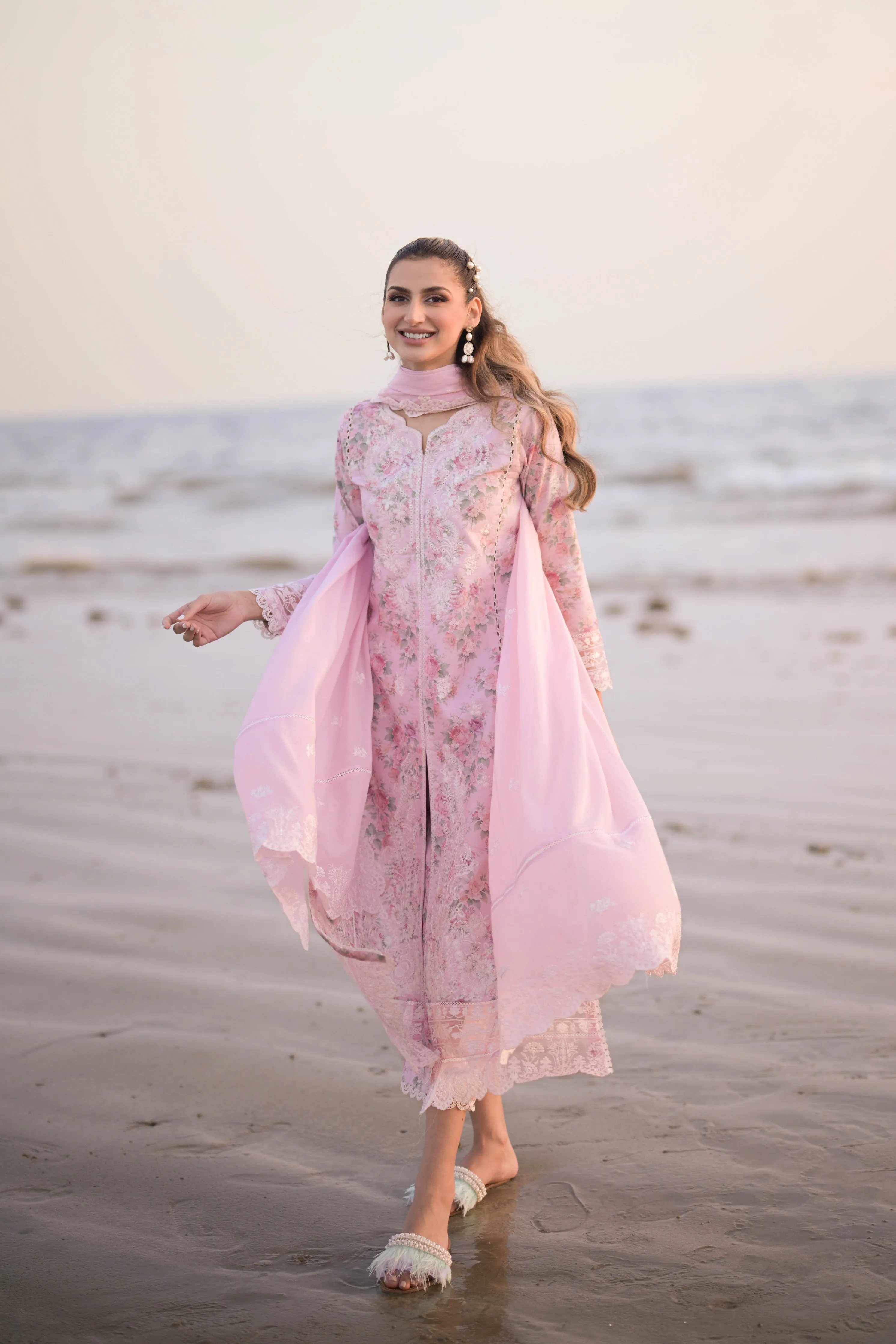 Pastel Floral Pink Luxury Lawn Embroidered Set- NEL-24608 (ready to ship)