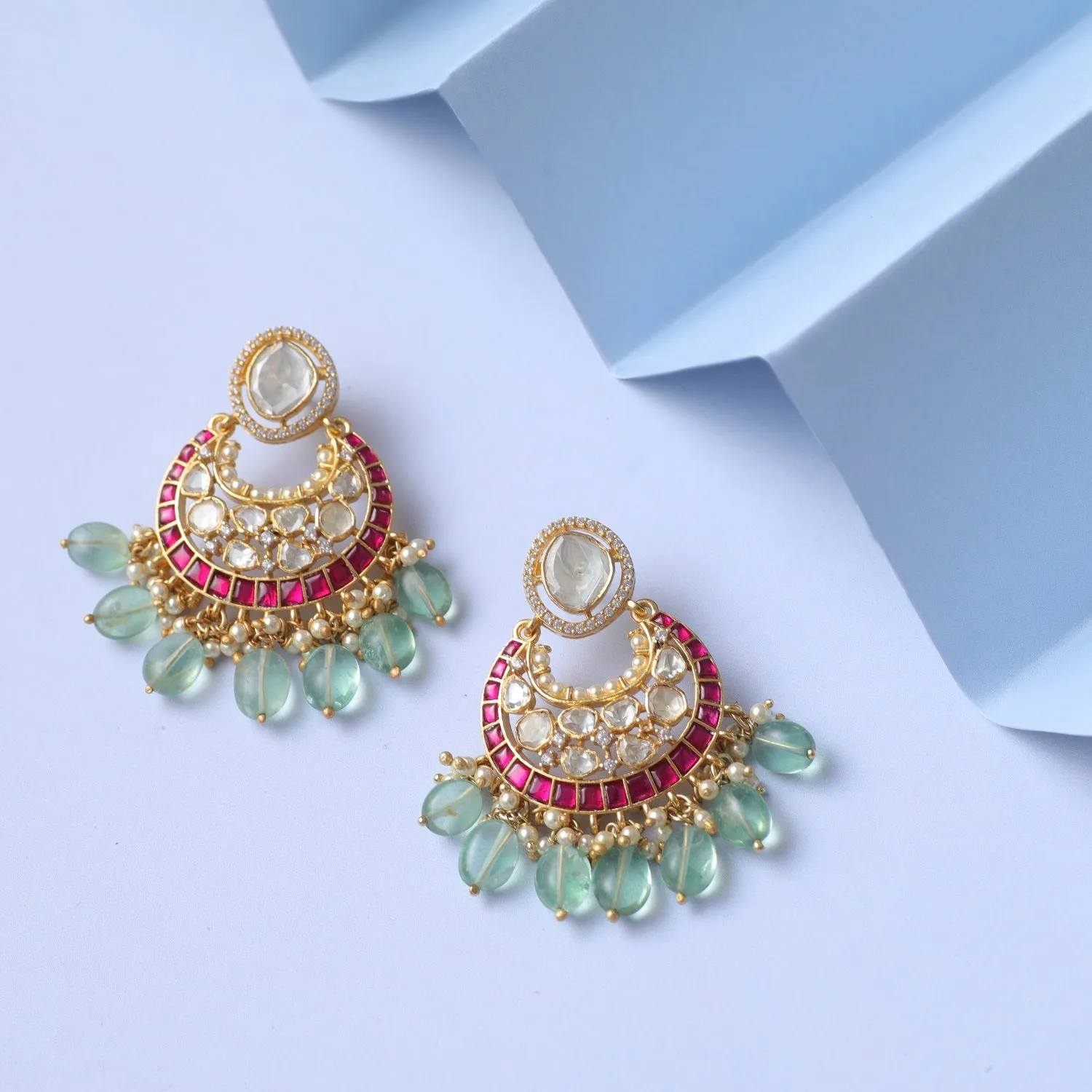 Rasika Moissanite Kempu Elegant Silver Chaandbali Earrings