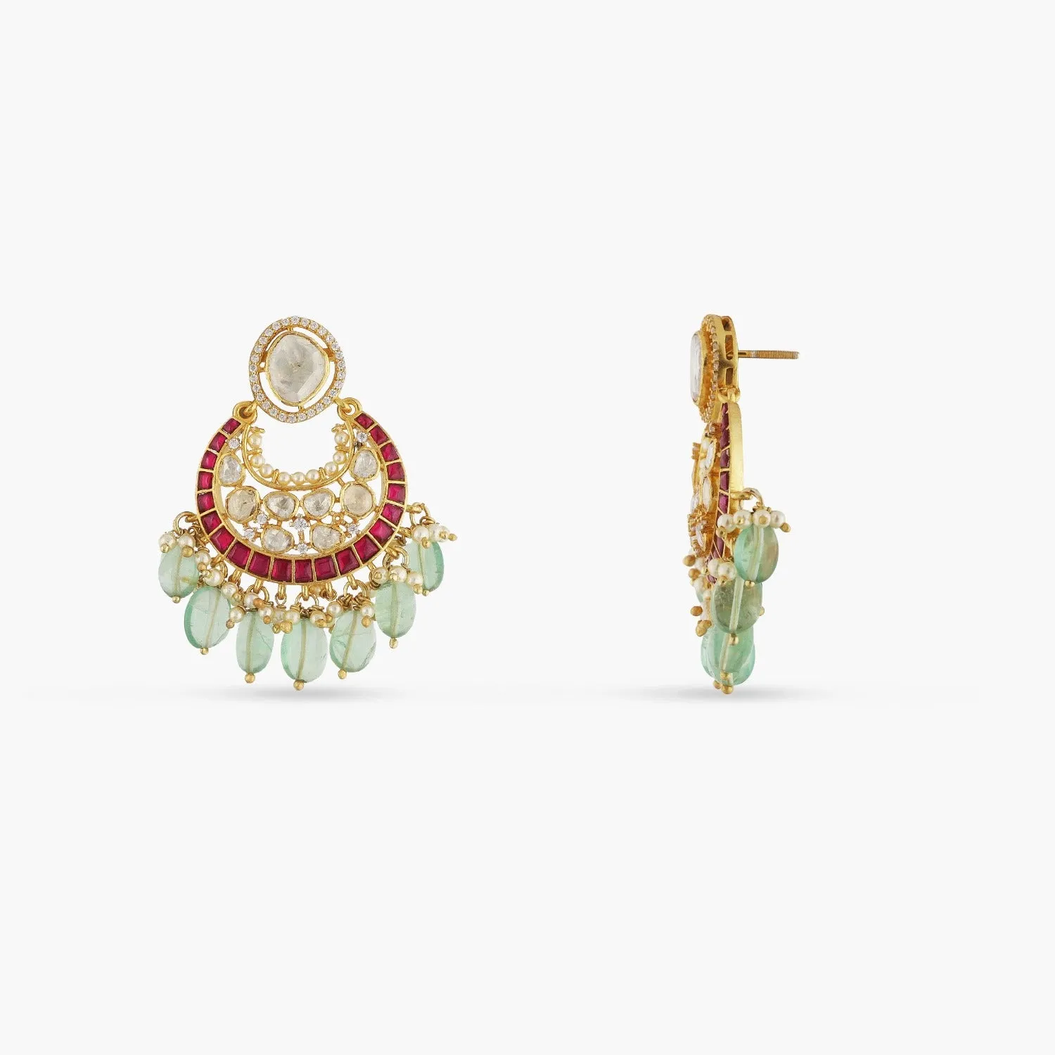 Rasika Moissanite Kempu Elegant Silver Chaandbali Earrings