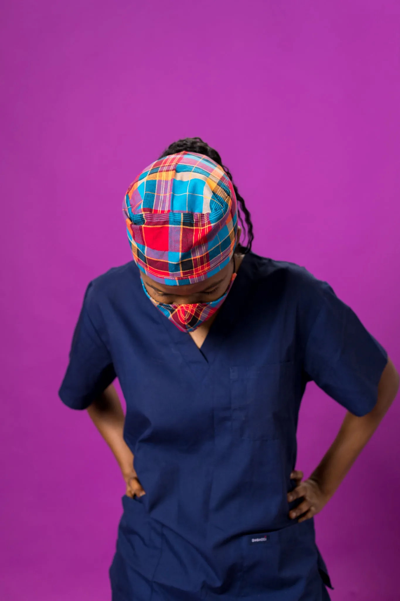 Shades of Blue Madras Surgical Cap and Facemask for Healthcare Professionals