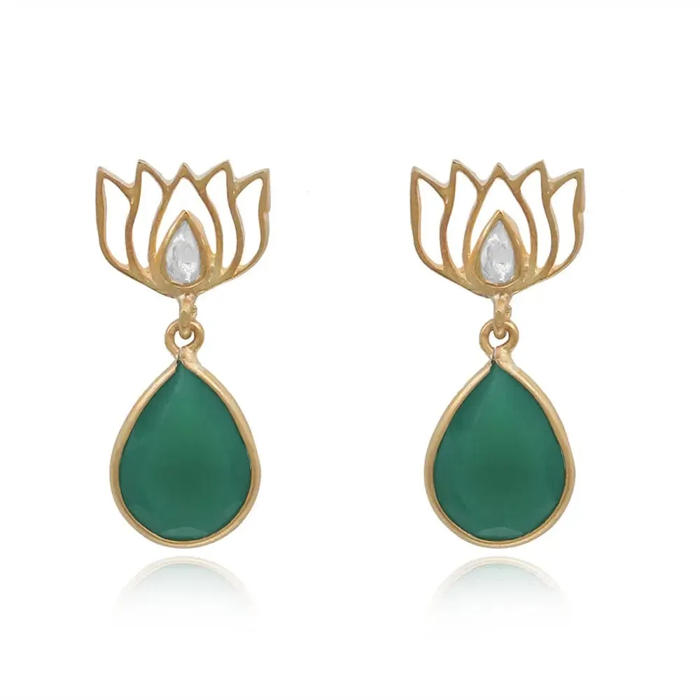 Silver Green Lotus Earring