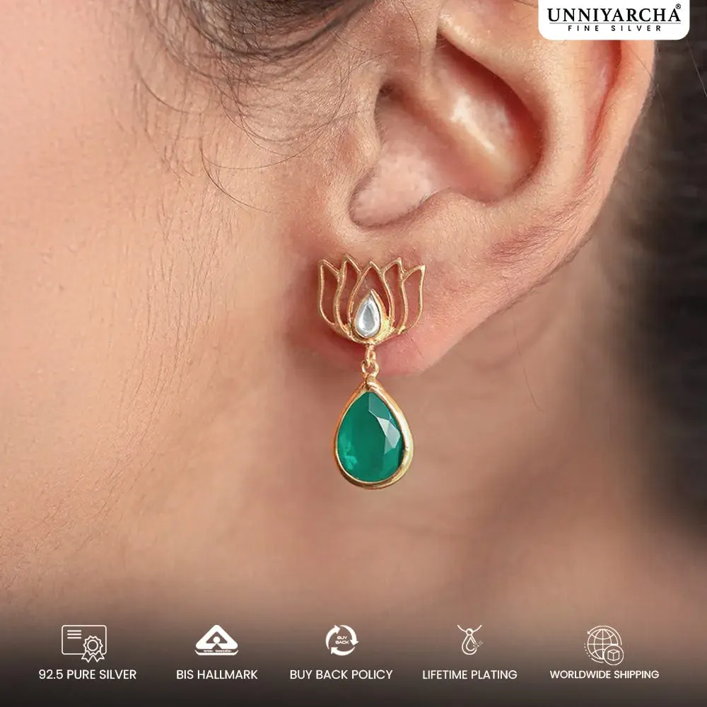 Silver Green Lotus Earring