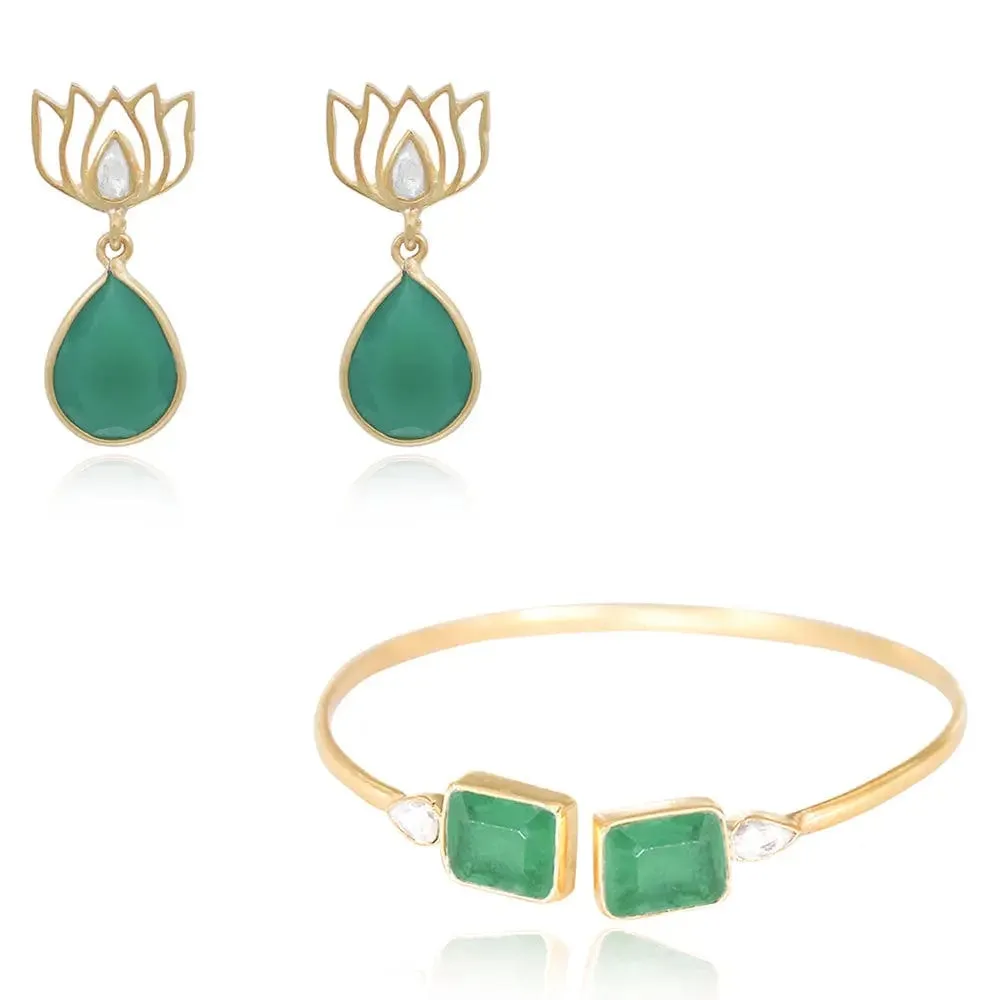 Silver Green Lotus Earring