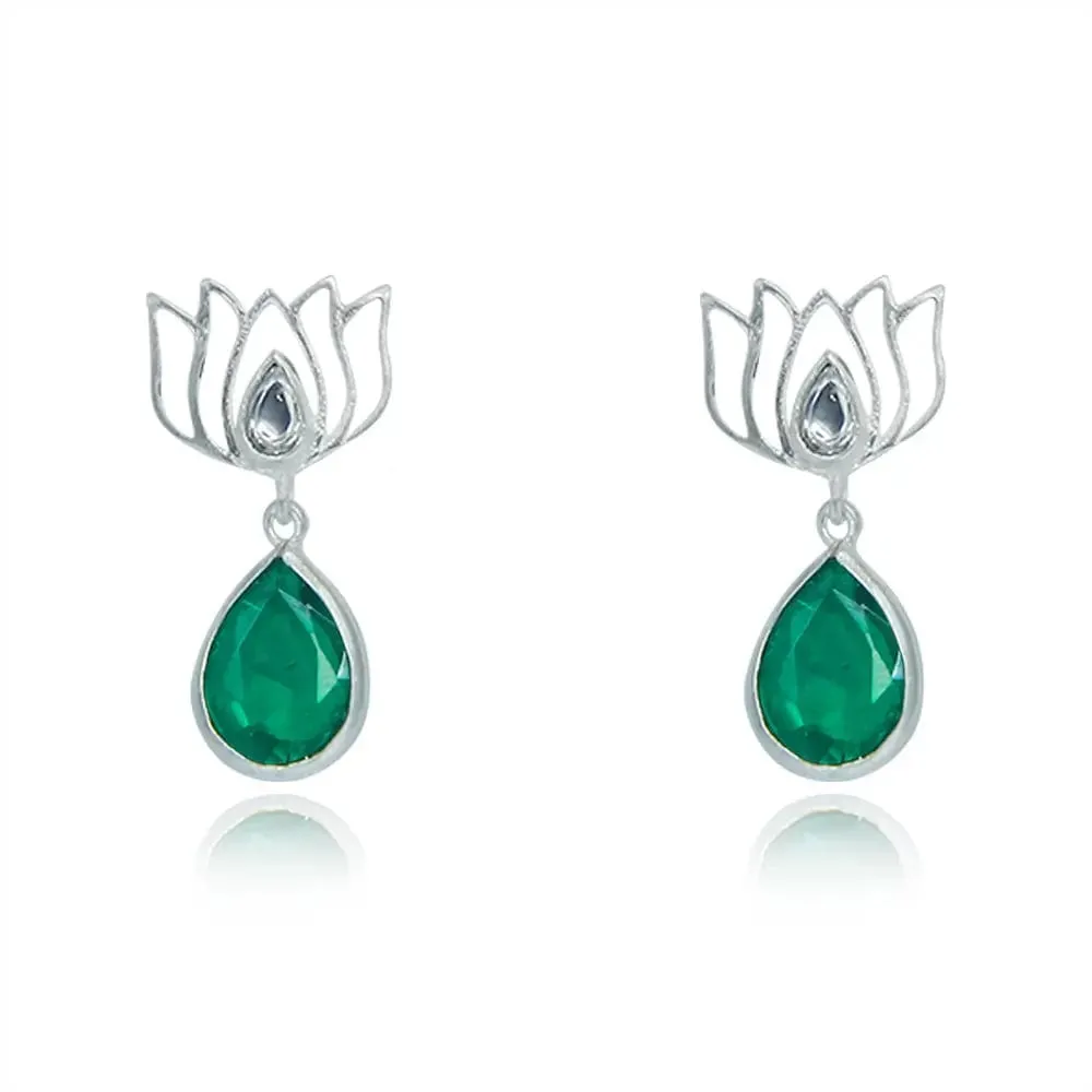 Silver Green Lotus Earring