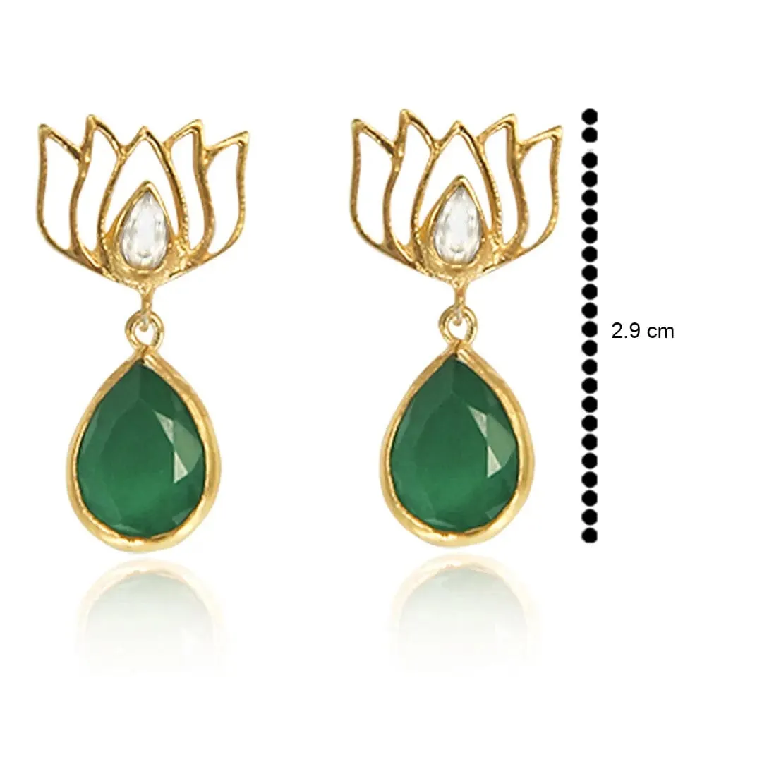 Silver Green Lotus Earring