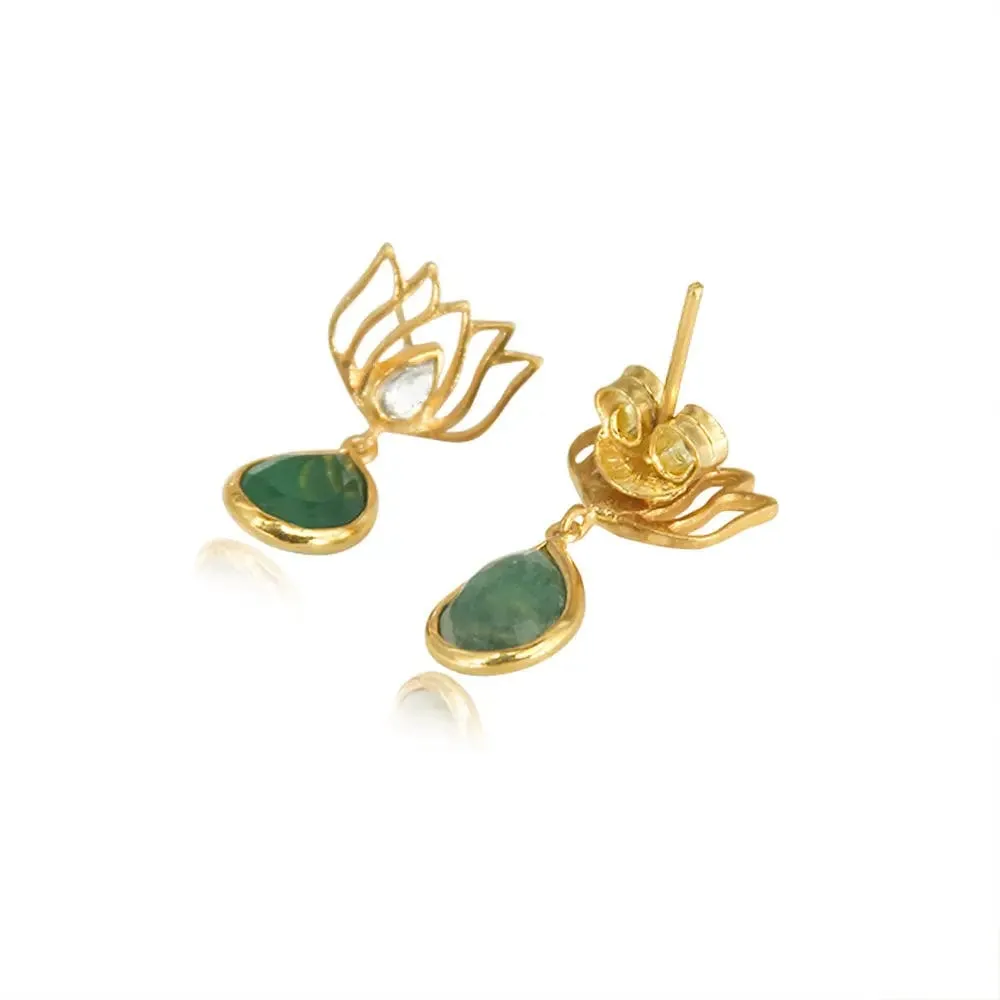 Silver Green Lotus Earring