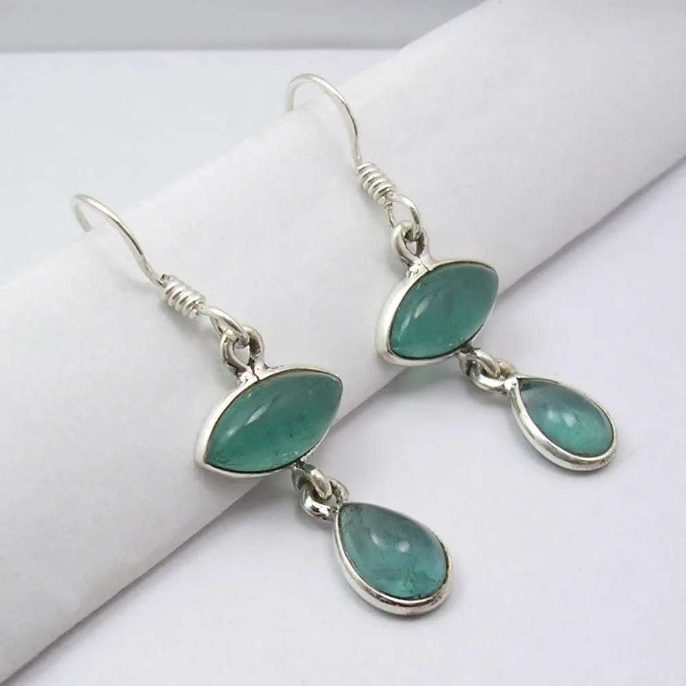 Solid Silver Apatite Double stone Drop Earrings