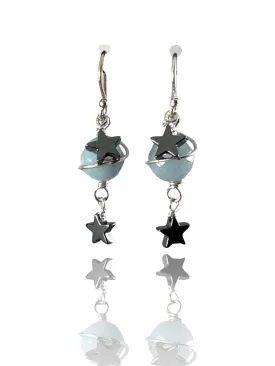 Spiral Hematite Star Saturn Earrings