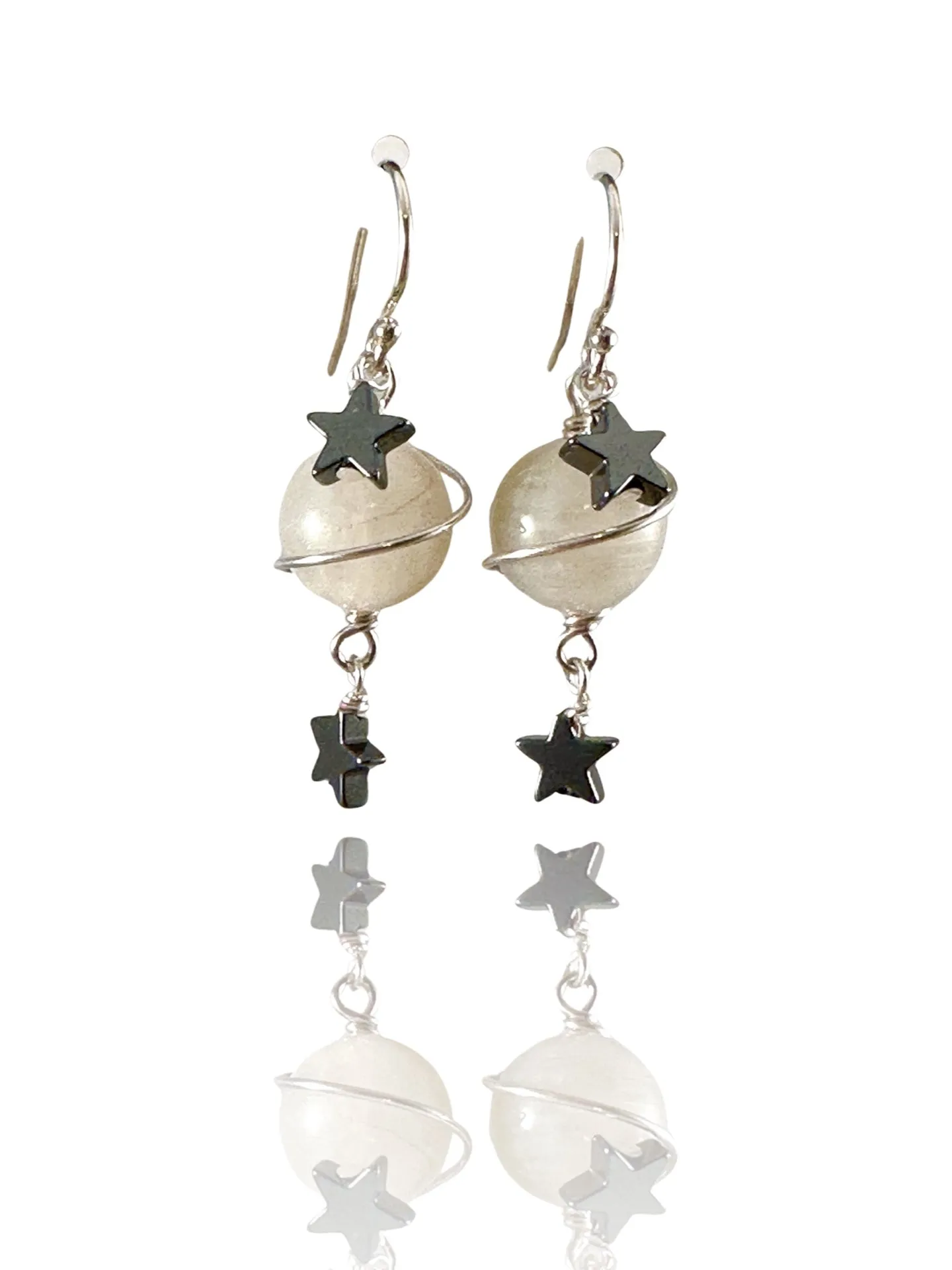 Spiral Hematite Star Saturn Earrings