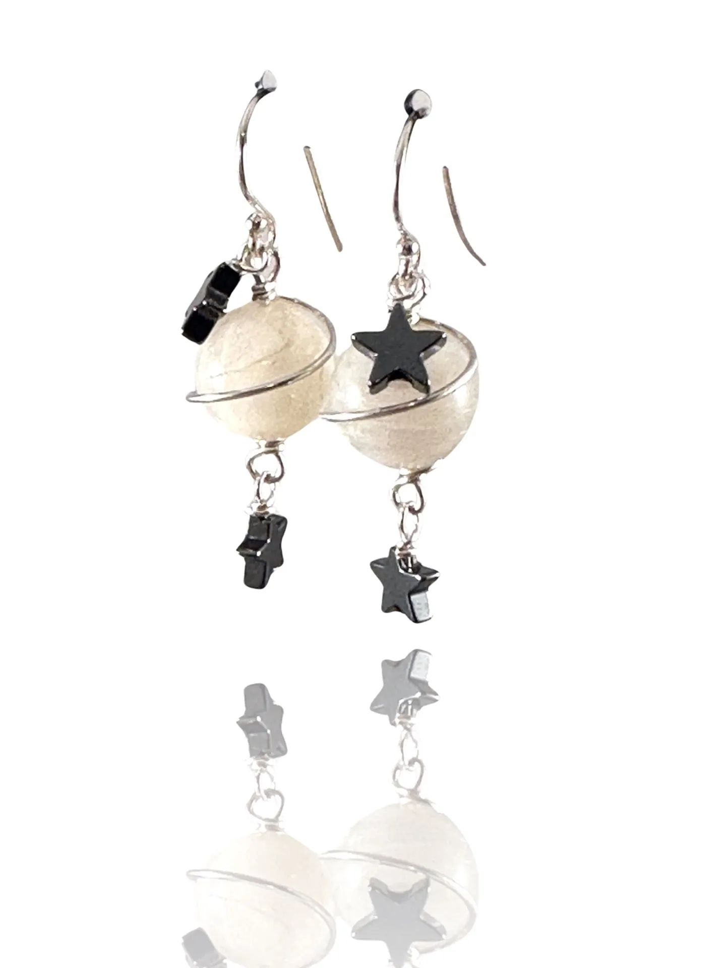 Spiral Hematite Star Saturn Earrings