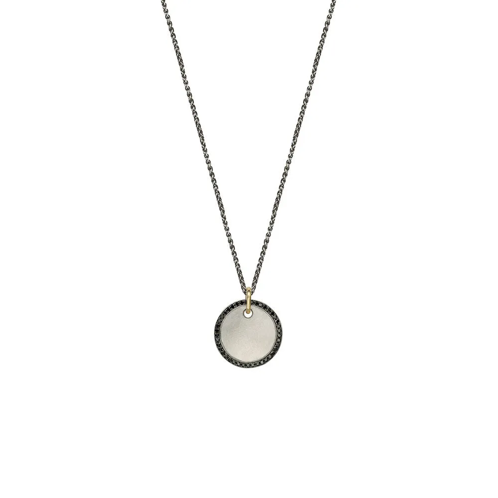 Sterling Silver Vintage Finish WADE Disc Pendant with Black Diamonds