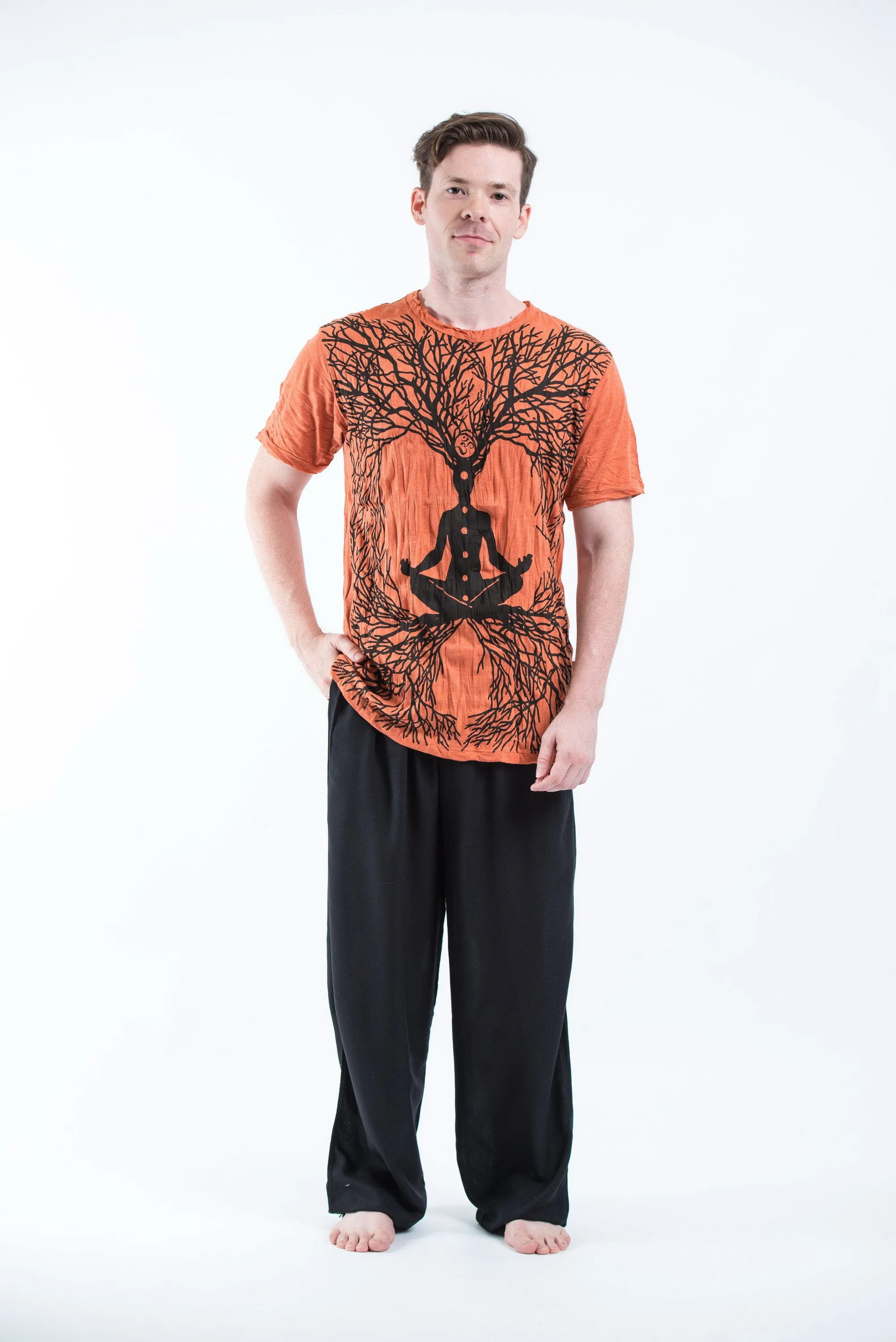 Sure Design Mens Ohm Meditation Tree T-Shirt Orange