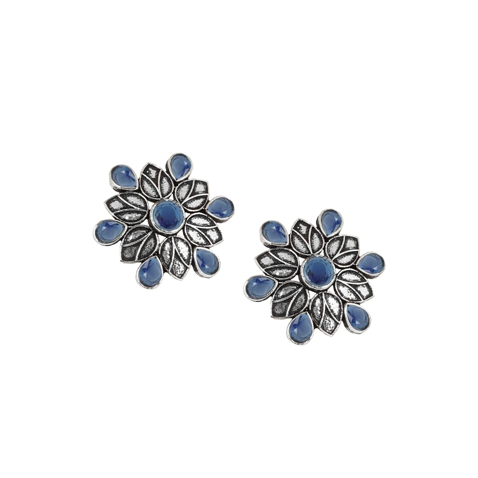 Teejh Aashini Blue Stone Silver Oxidised Earring