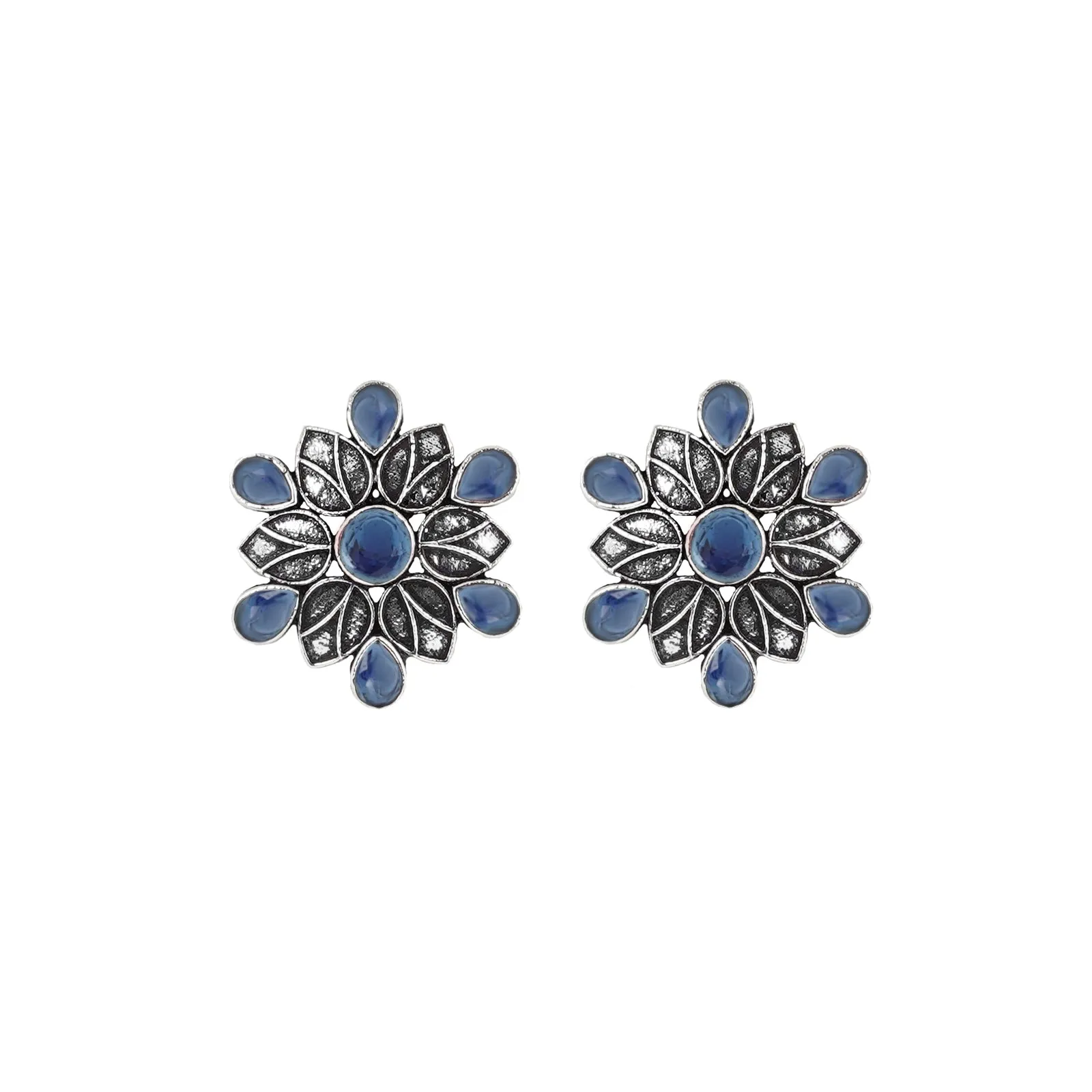 Teejh Aashini Blue Stone Silver Oxidised Earring