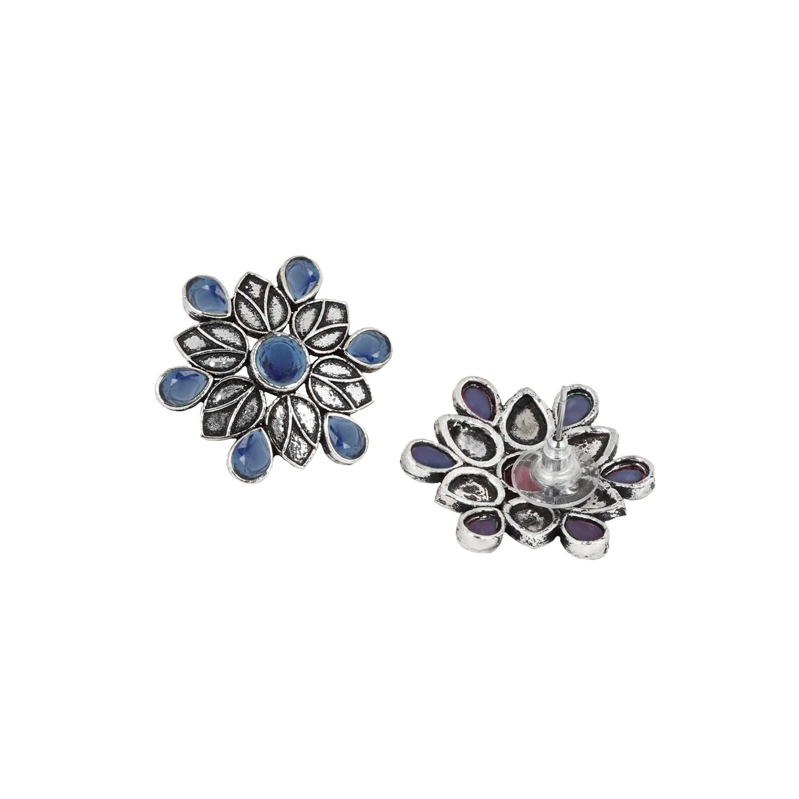 Teejh Aashini Blue Stone Silver Oxidised Earring