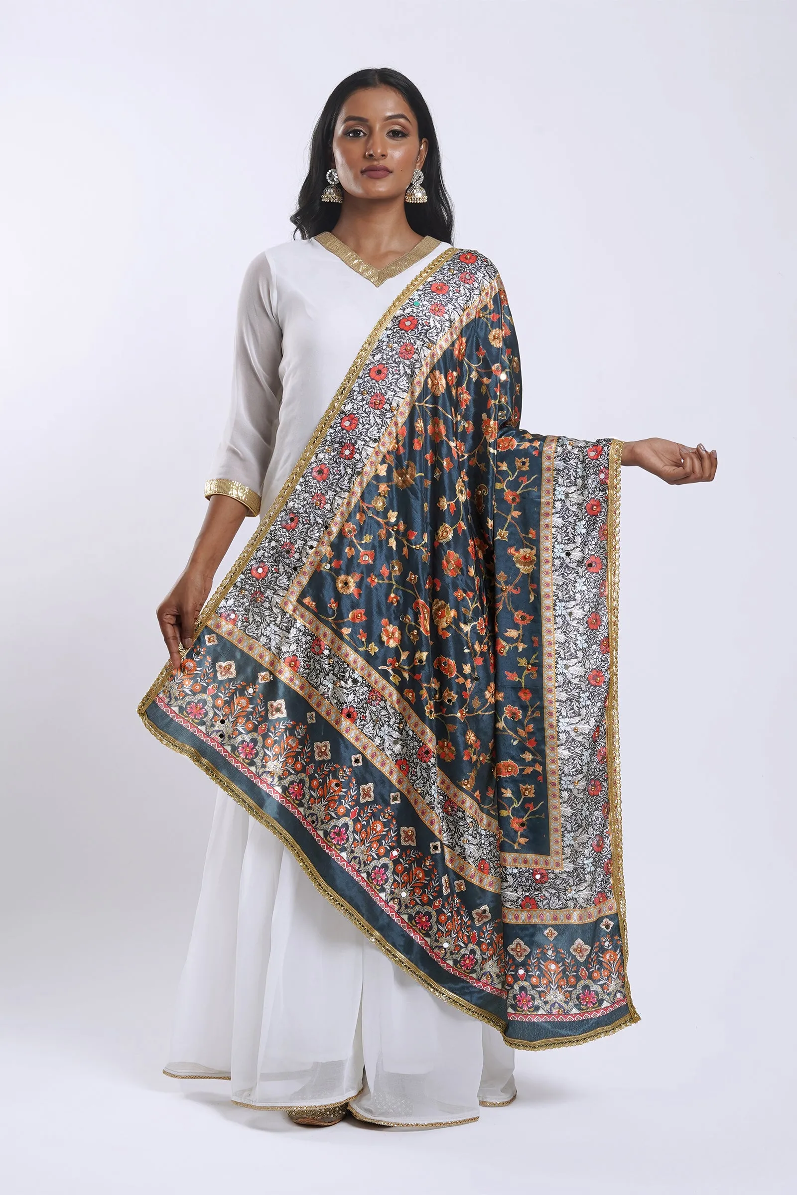 Embellished Amrapali Printed Silk Dupatta for Teej Festival