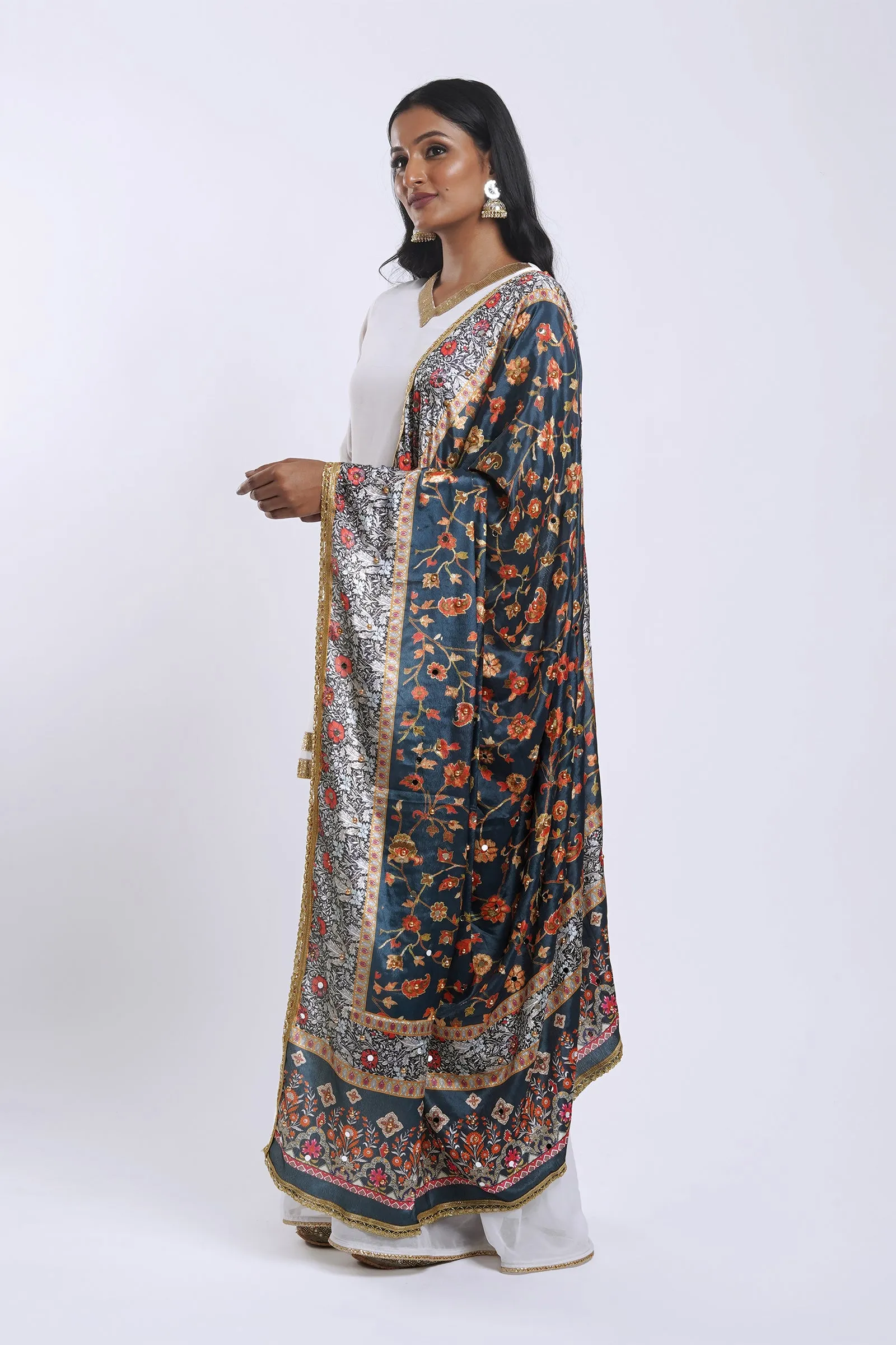 Embellished Amrapali Printed Silk Dupatta for Teej Festival