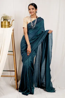 Teejh Anchor Peacock Blue Mulmul Cotton Saree