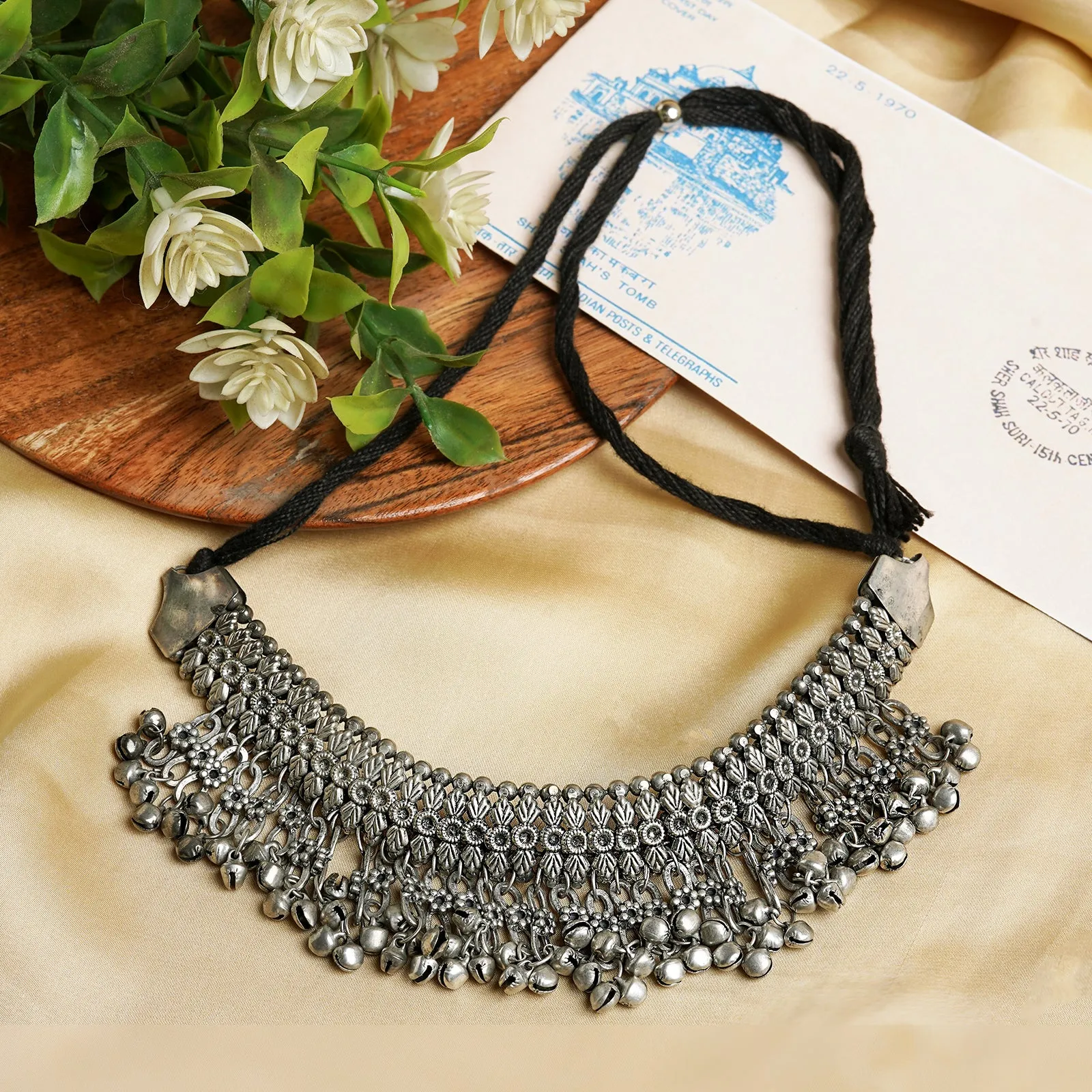 Teejh Arasa Silver Oxidised Ghungroo Necklace