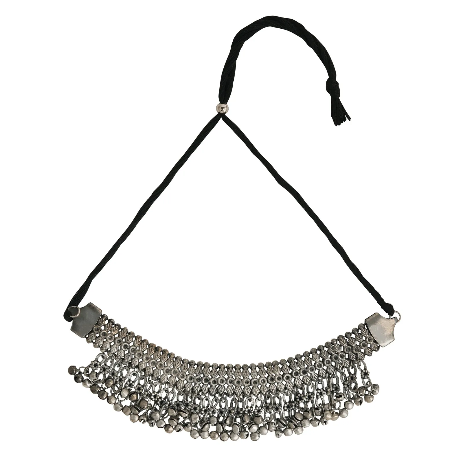 Teejh Arasa Silver Oxidised Ghungroo Necklace