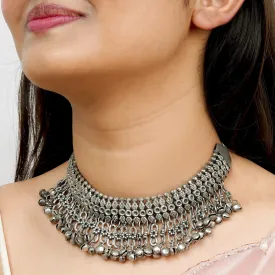 Teejh Arasa Silver Oxidised Ghungroo Necklace