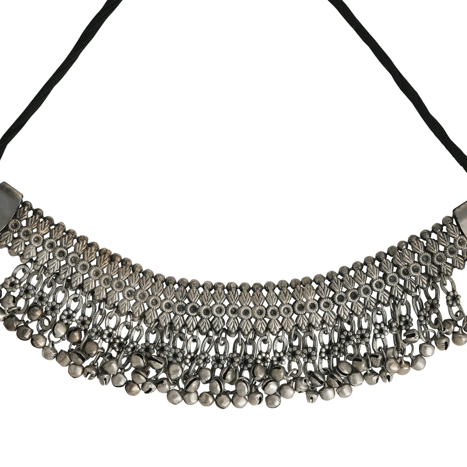 Teejh Arasa Silver Oxidised Ghungroo Necklace