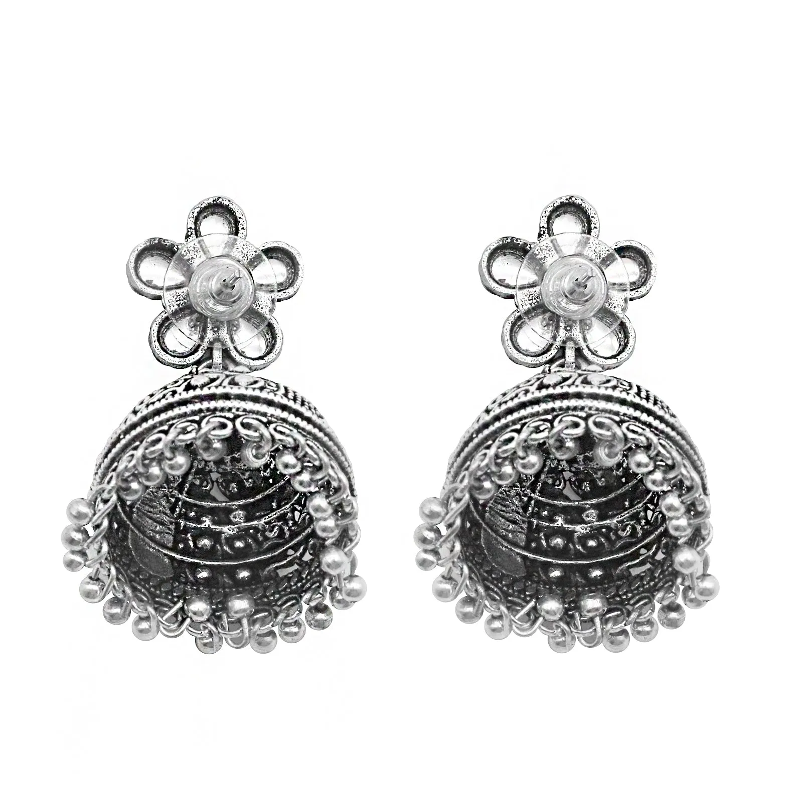 Teejh Floret Polki Silver Oxidized Pearl Jhumki Earrings