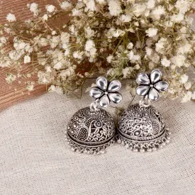 Teejh Floret Polki Silver Oxidized Pearl Jhumki Earrings