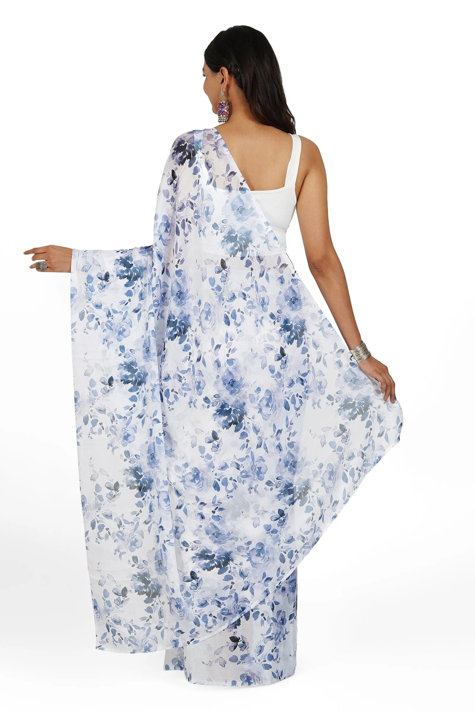 Teejh Frosty Floral Digital Print Chiffon Saree