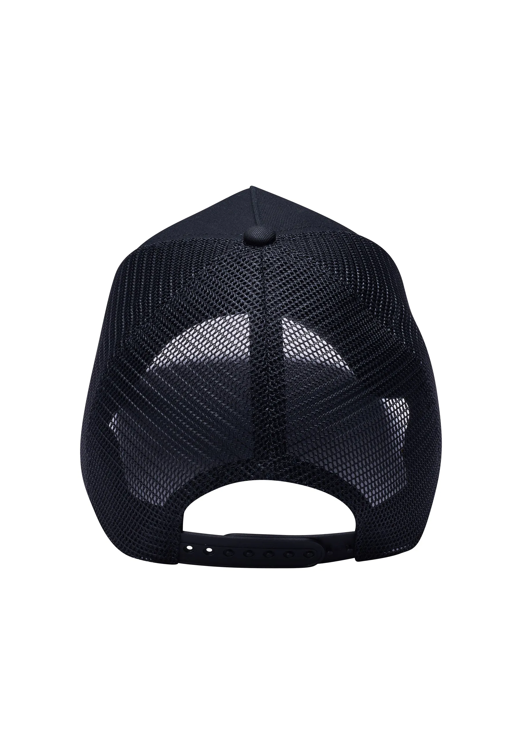 Unisex Skull-Blossom Twill Front Mesh Trucker - Black