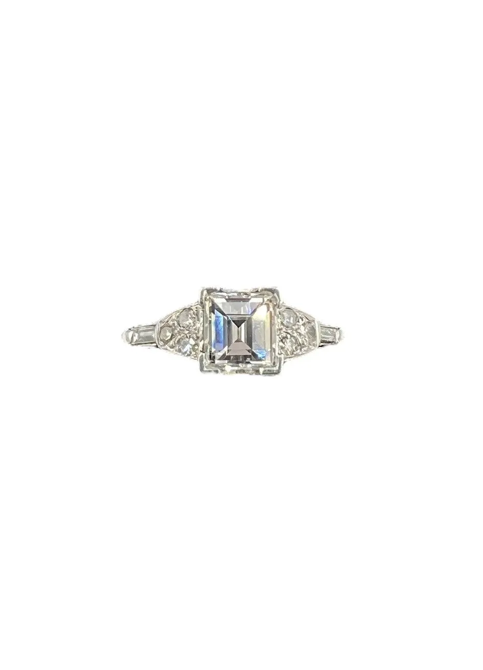 Vintage Square Cut 1.02 Carat Diamond White Gold Engagement Ring