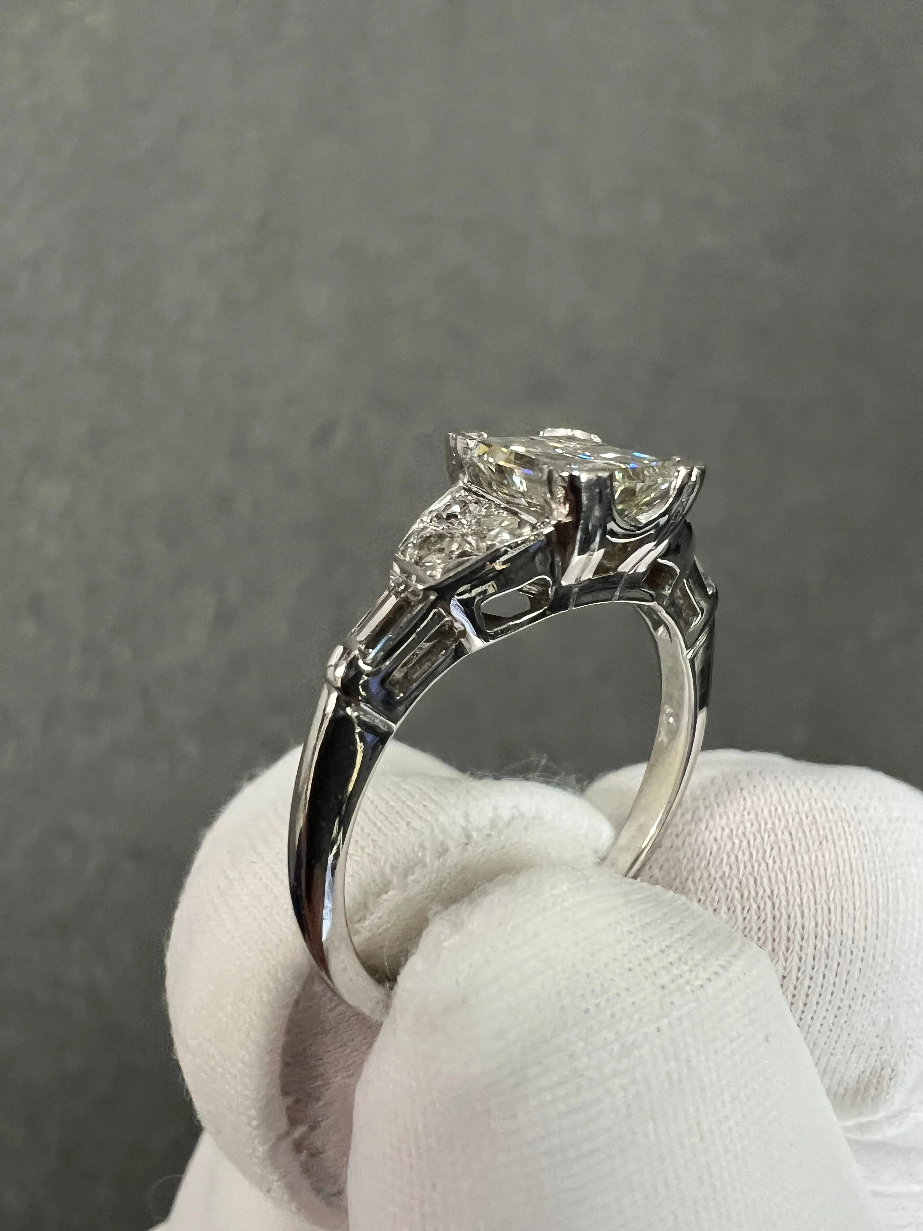 Vintage Square Cut 1.02 Carat Diamond White Gold Engagement Ring