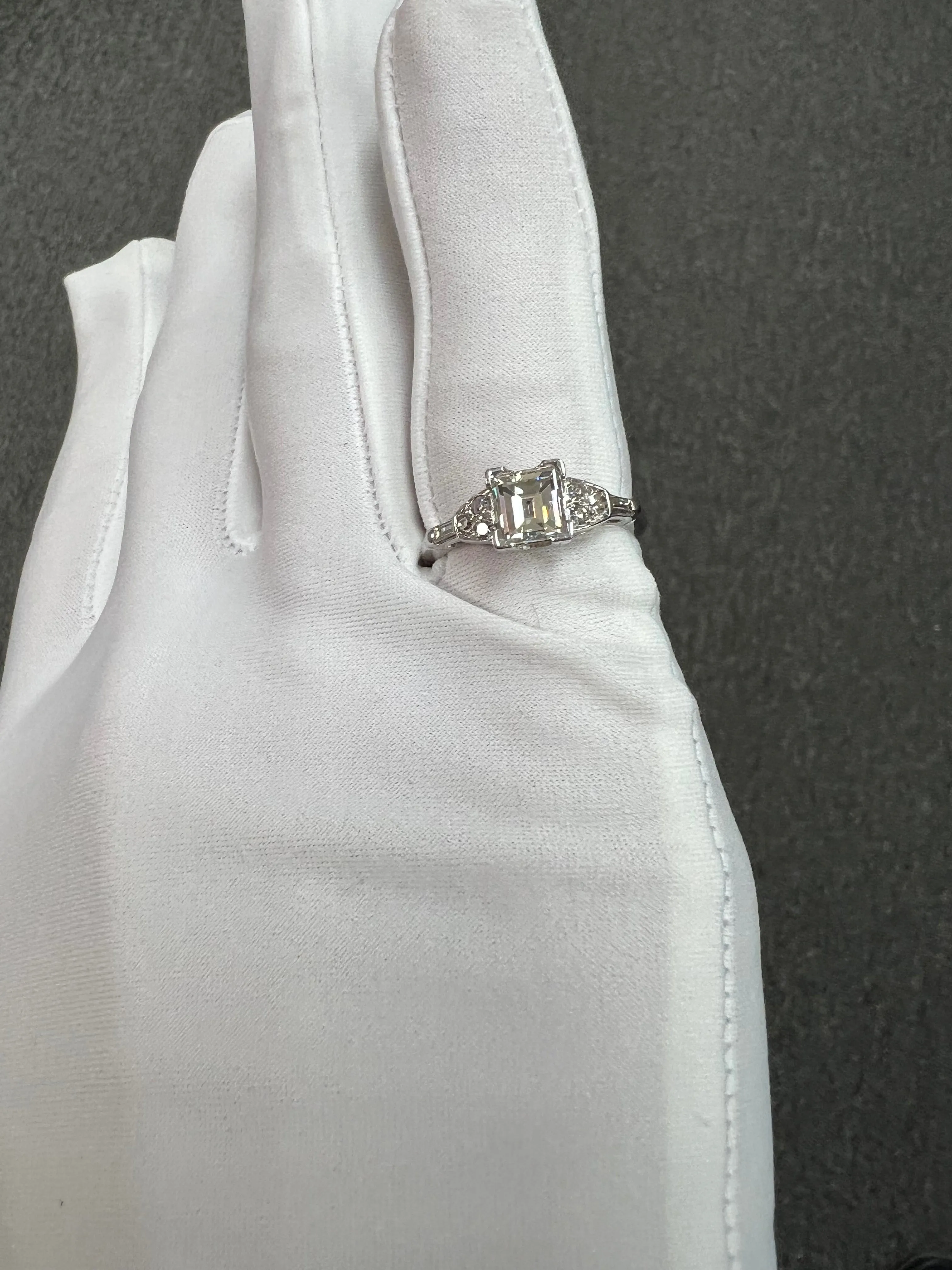 Vintage Square Cut 1.02 Carat Diamond White Gold Engagement Ring