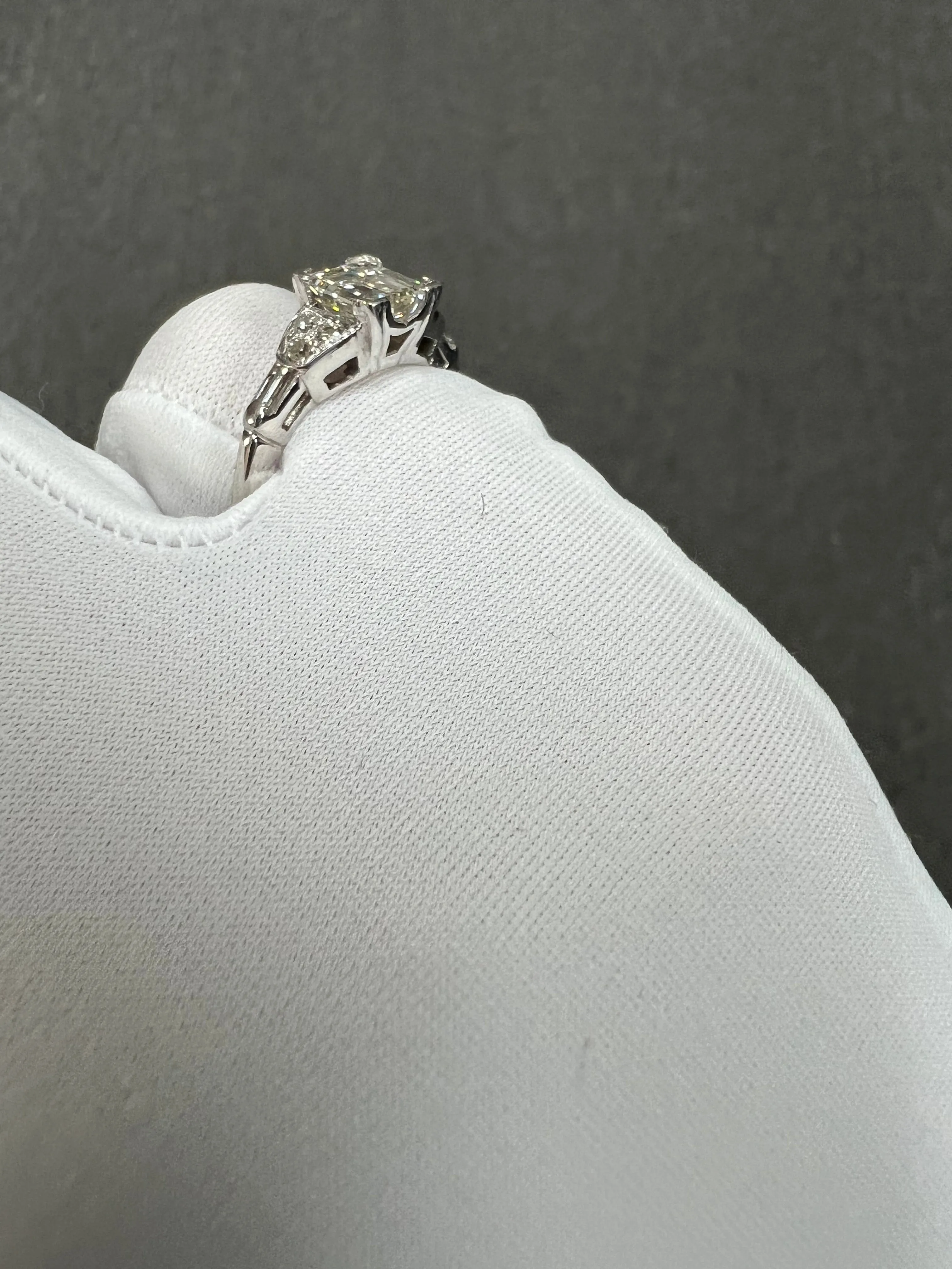 Vintage Square Cut 1.02 Carat Diamond White Gold Engagement Ring