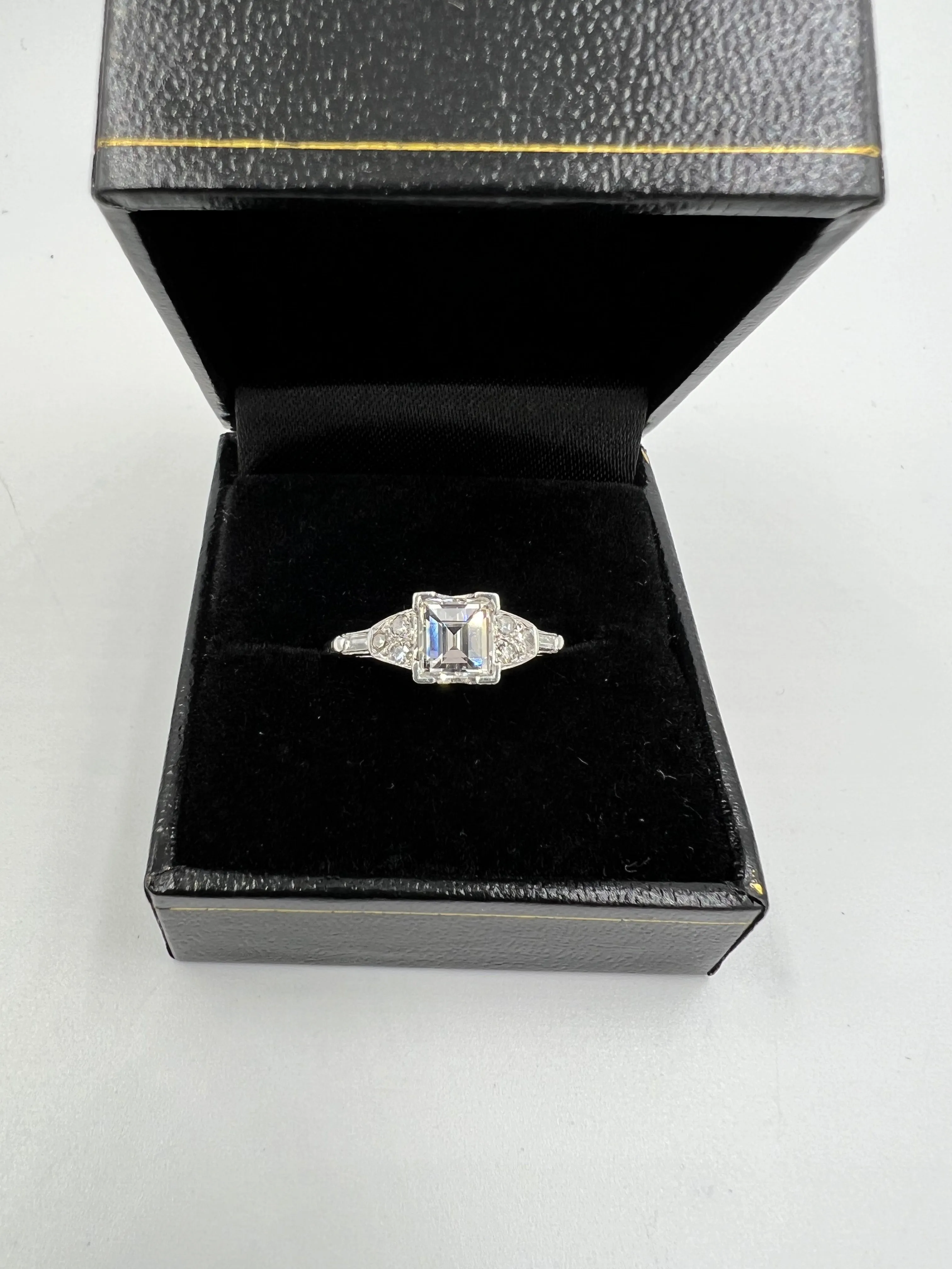 Vintage Square Cut 1.02 Carat Diamond White Gold Engagement Ring