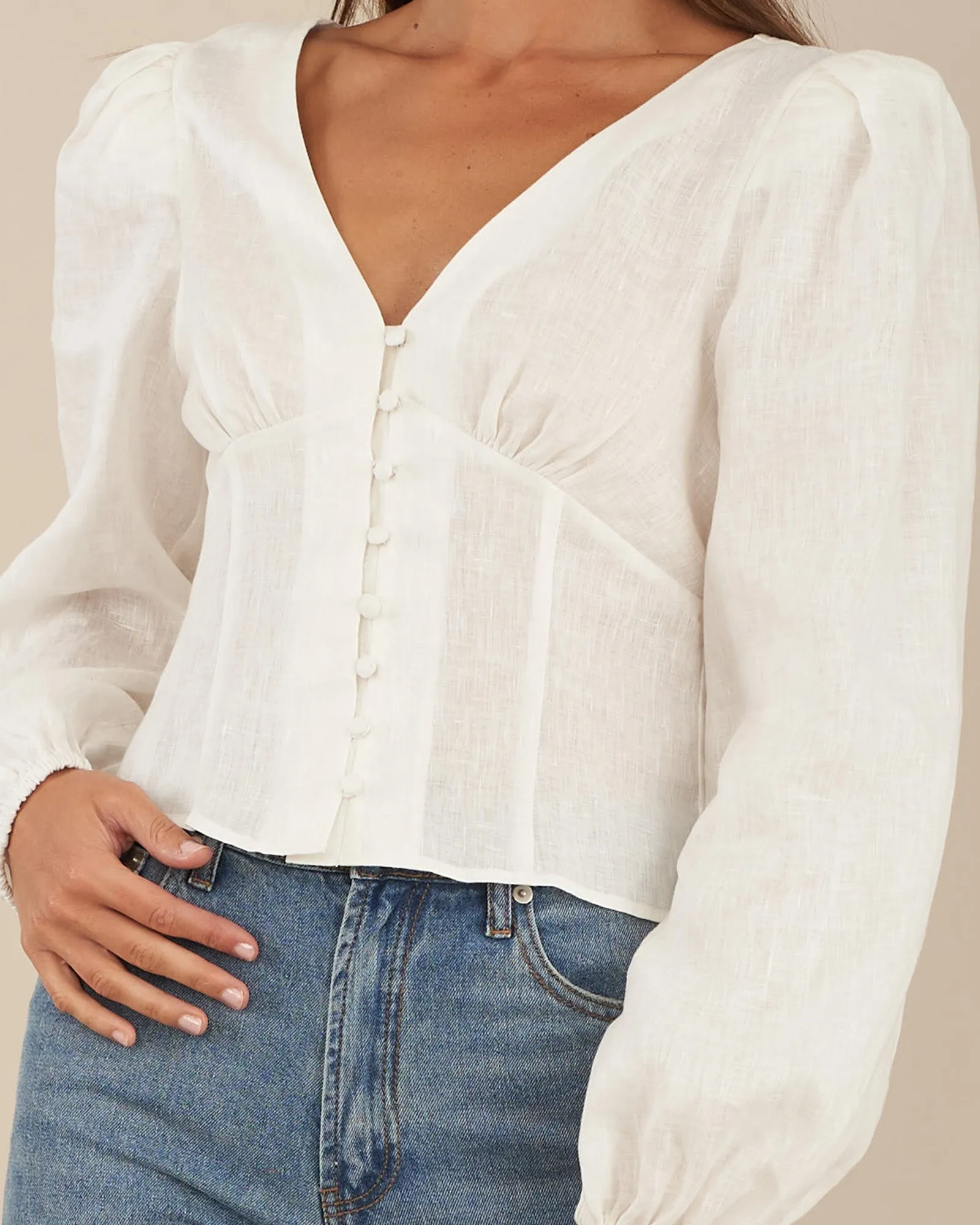 Vivienne Linen Top - White