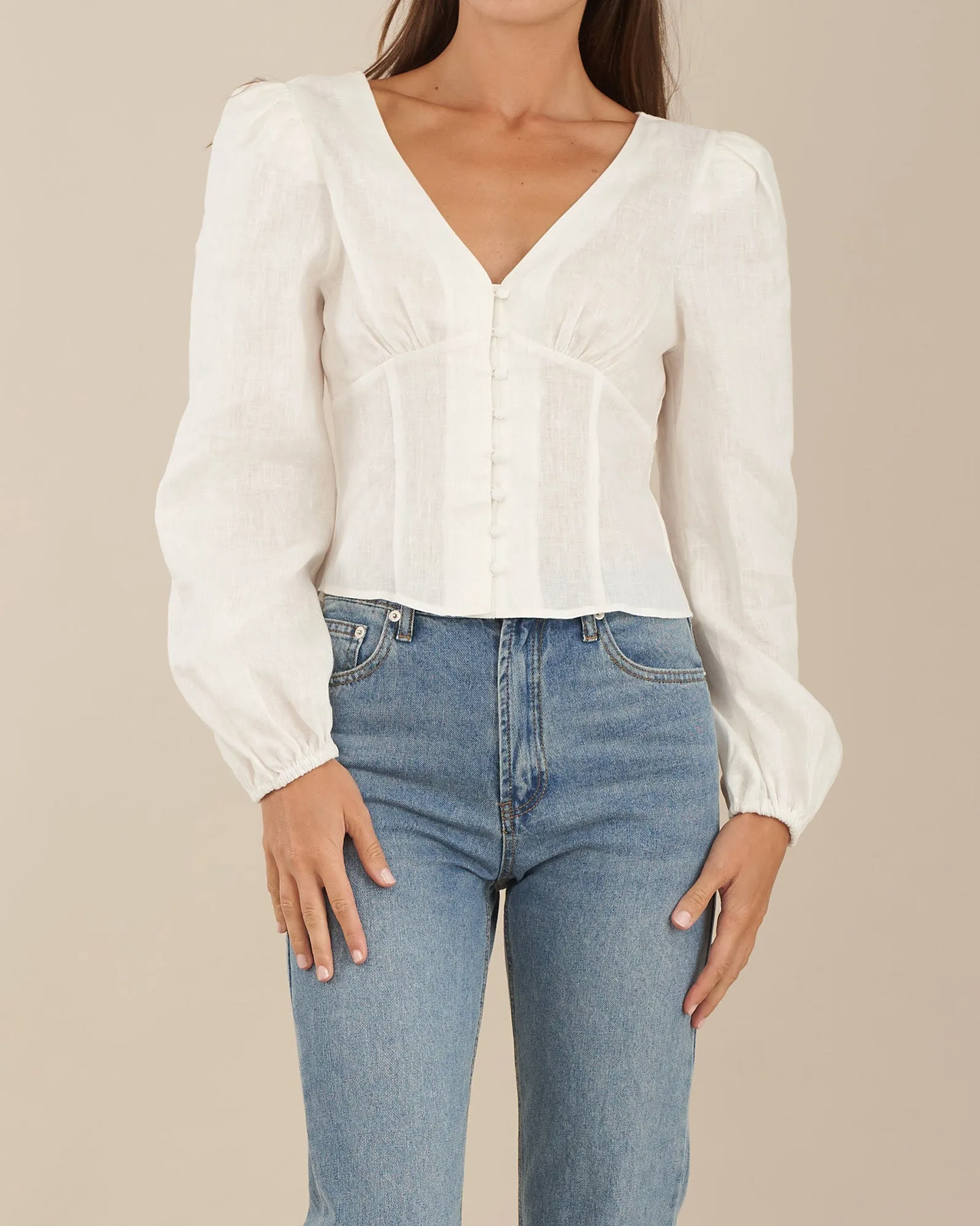 Vivienne Linen Top - White