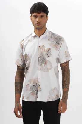 White big flower printed shirt